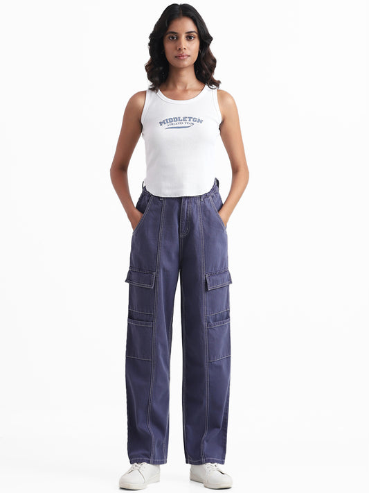 Nuon Prune Blue Straight - Fit Mid - Rise Jeans