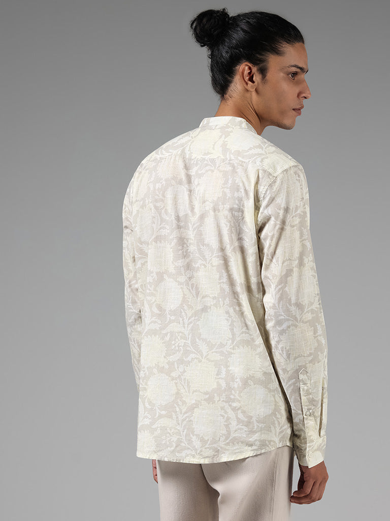 ETA Taupe Floral Printed Cotton Resort-Fit Shirt