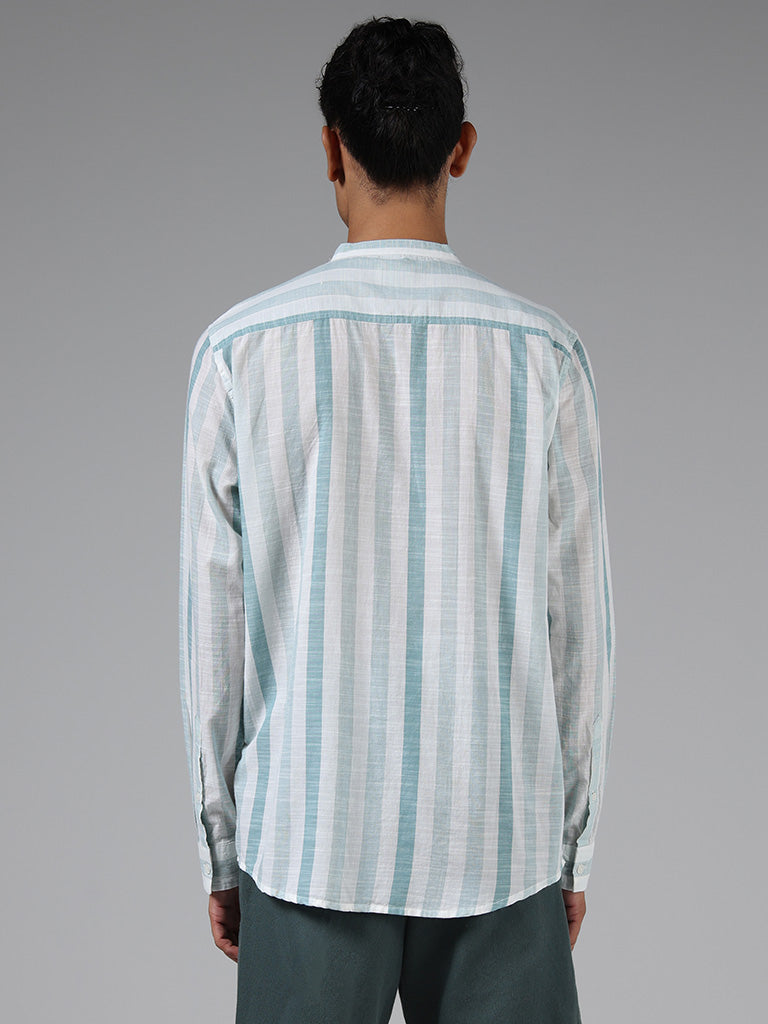 ETA Teal Striped Printed Cotton Resort-Fit Shirt