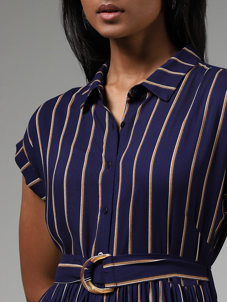 Dark blue hot sale striped dress