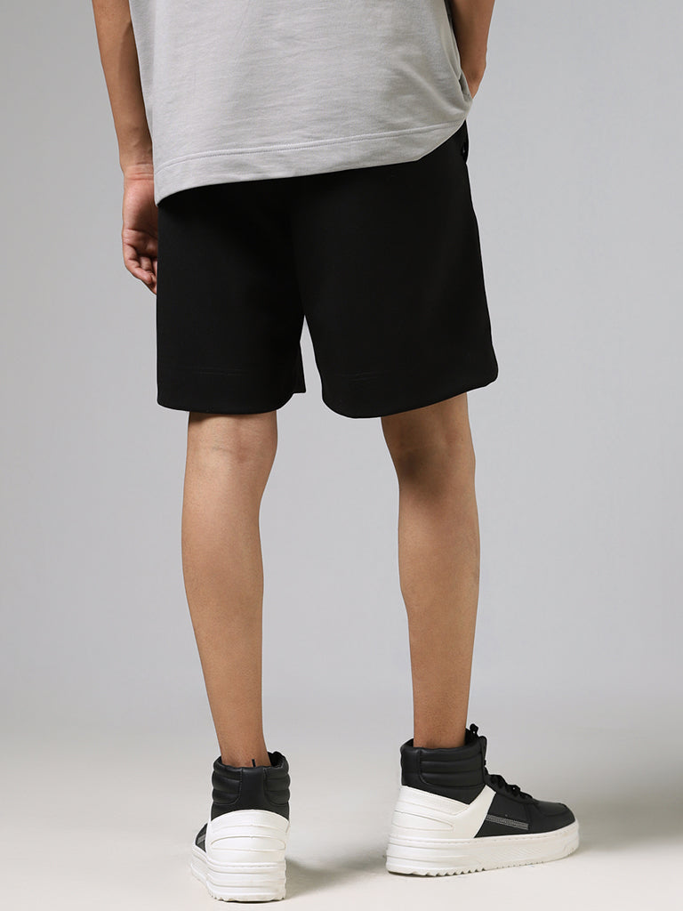 Studiofit Solid Black Relaxed-Fit Mid-Rise Shorts