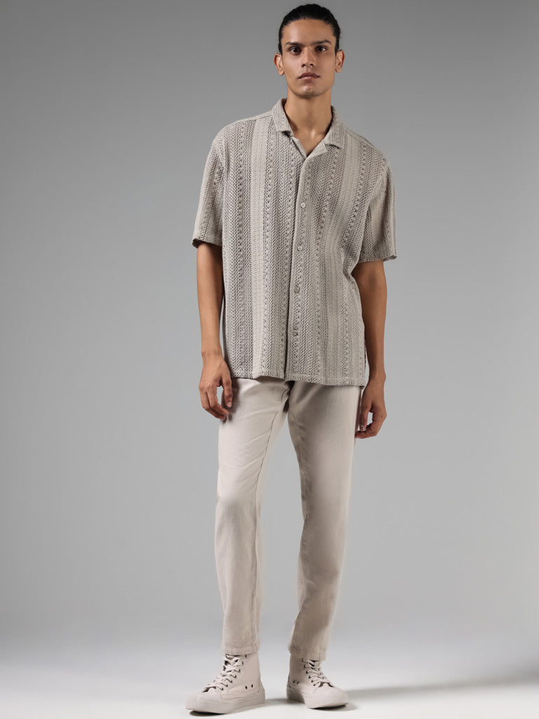 ETA Grey Crochet Cotton Resort-Fit Shirt