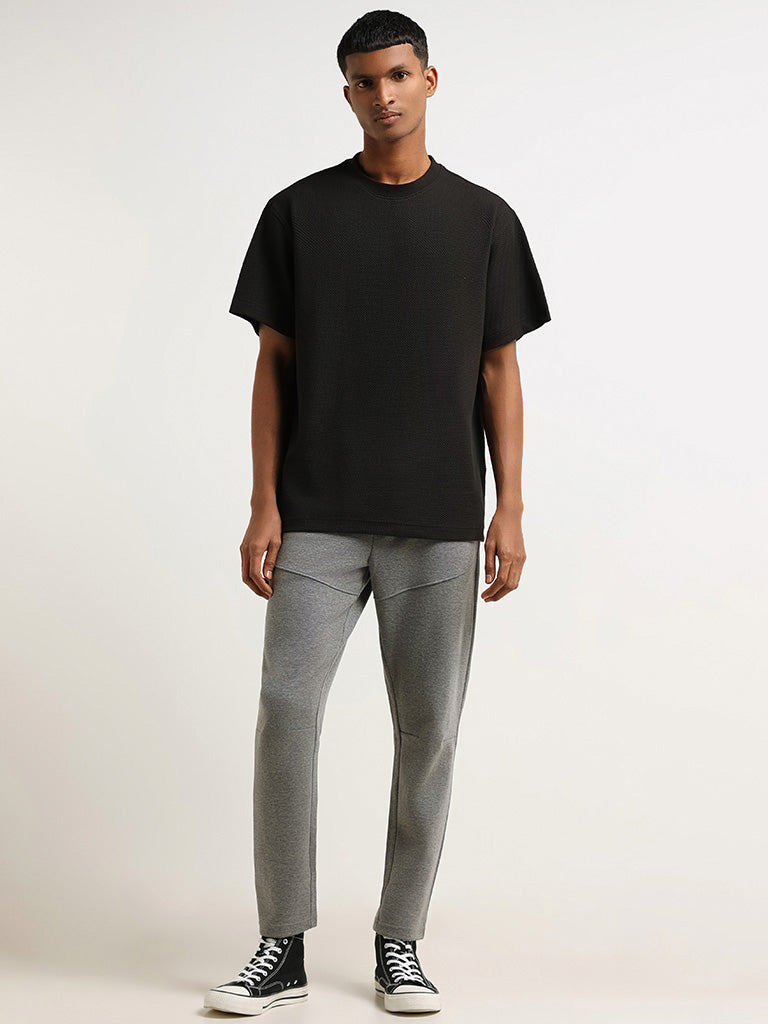 Studiofit Solid Grey Relaxed-Fit Mid-Rise Track Pants