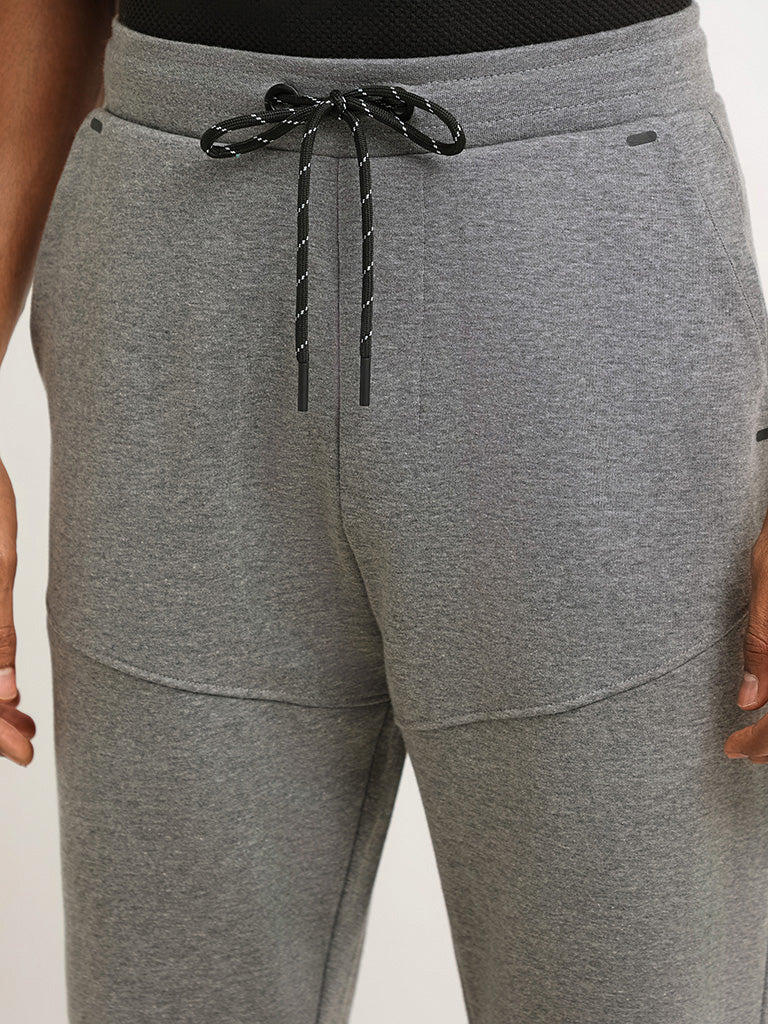 Studiofit Solid Grey Relaxed-Fit Mid-Rise Track Pants