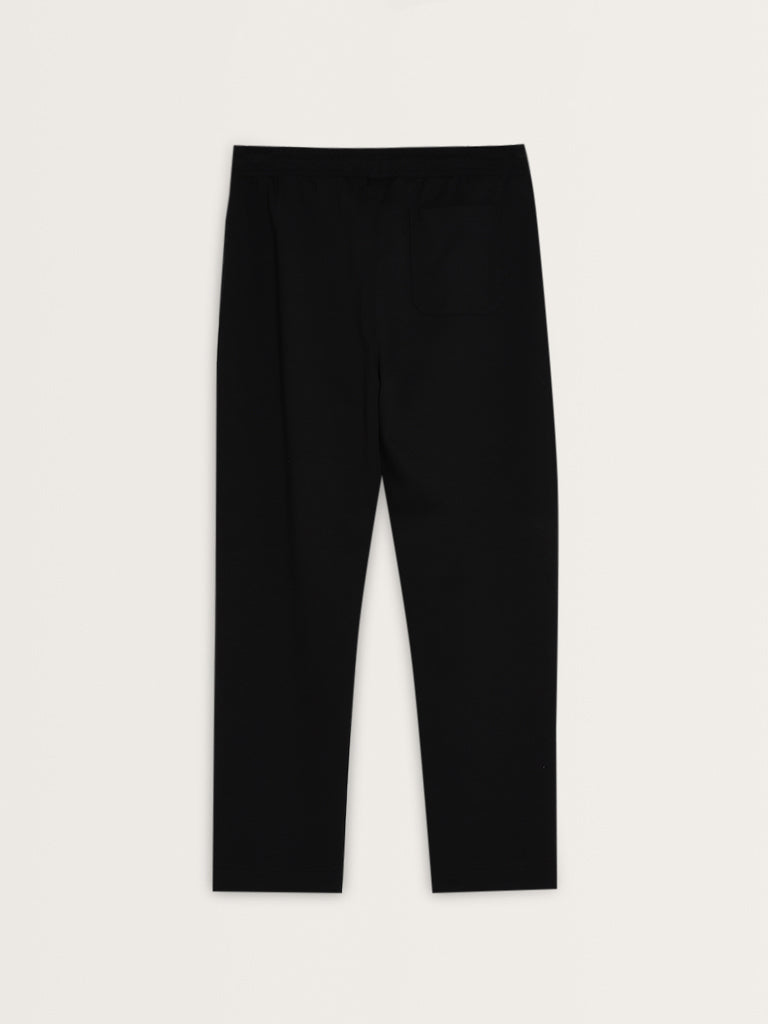 Studiofit Solid Black Relaxed-Fit Mid-Rise Track Pants