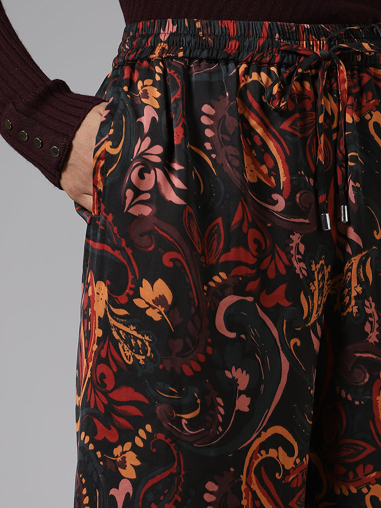 Buy Wardrobe Brown Paisley Printed Slim-Fit Trousers from Westside