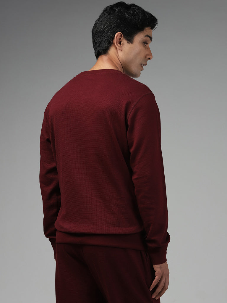 WES Lounge Solid Wine Ribbed Relaxed-Fit Sweatshirt