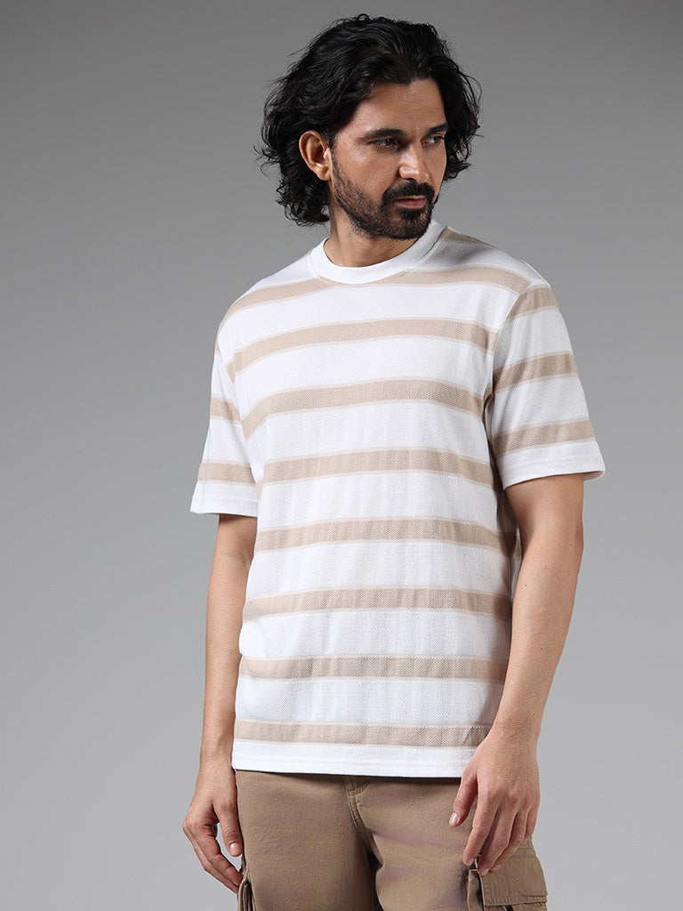 WES Lounge Off White Breton Striped Cotton Blend Relaxed-Fit T-Shirt