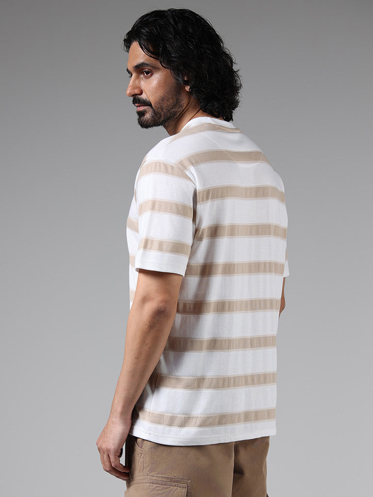 WES Lounge Off White Breton Striped Cotton Blend Relaxed-Fit T-Shirt