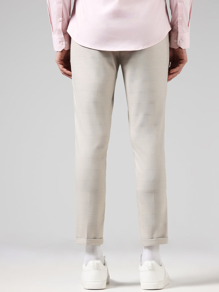 Buy WES Formals Checked Slim Fit Light Grey Trousers from Westside