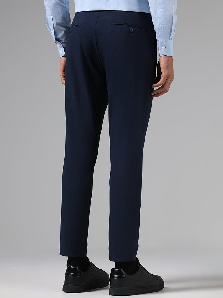 WES Formals Navy Slim-Fit Low-Rise Trousers