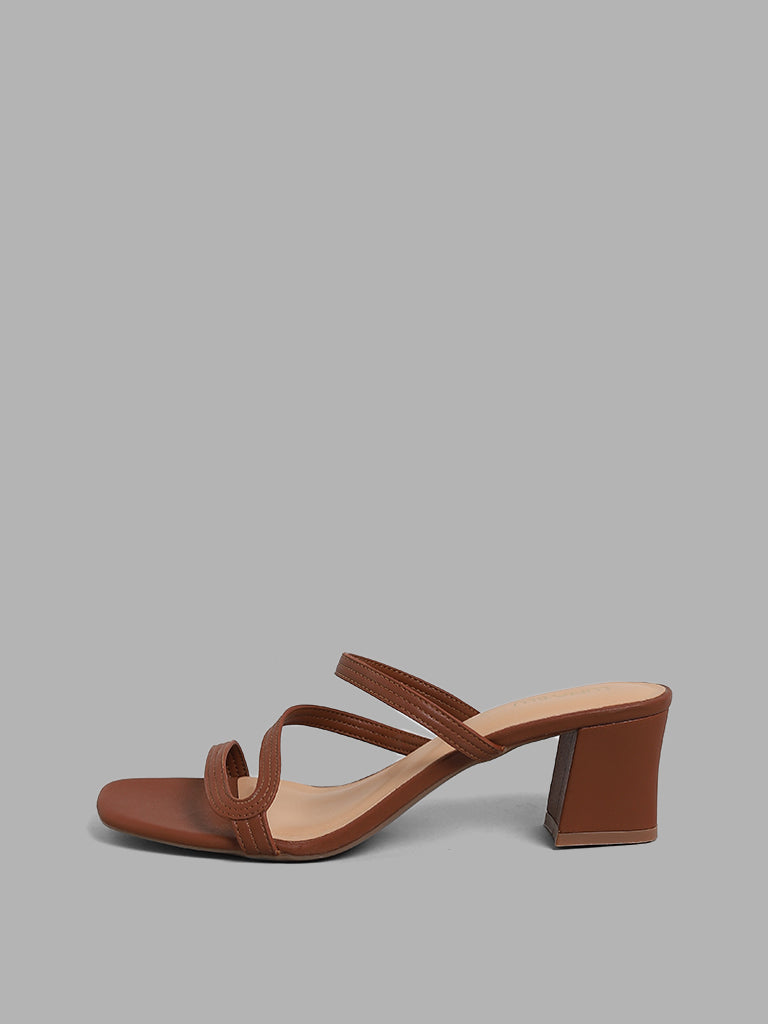 Stylish Nude Brown Strappy Sandals - Size 6