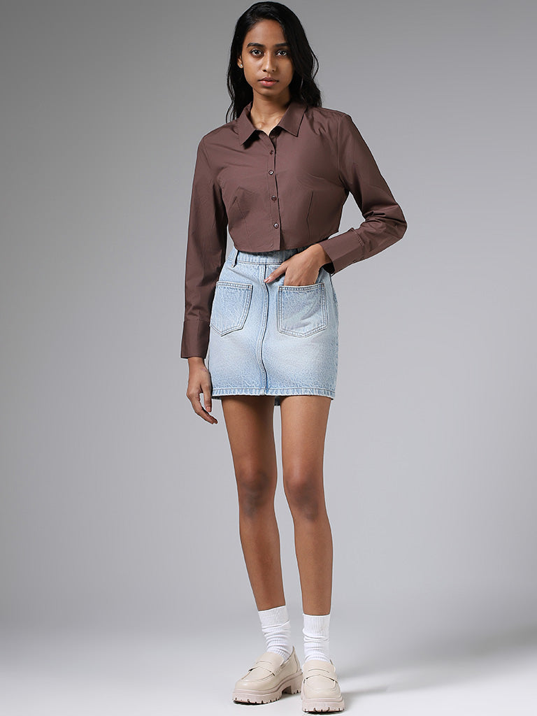 Buy Nuon Solid Coffee Brown Crop Shirt from Westside