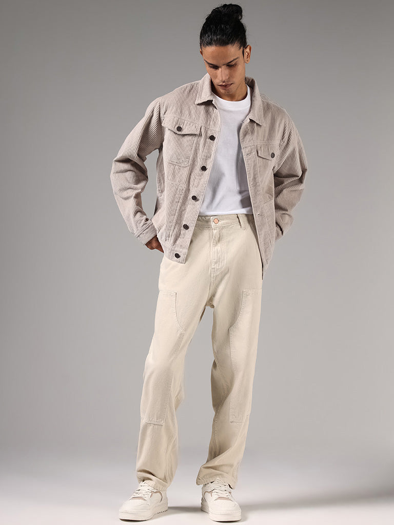 Nuon Beige Corduroy Cotton Relaxed-Fit Jacket