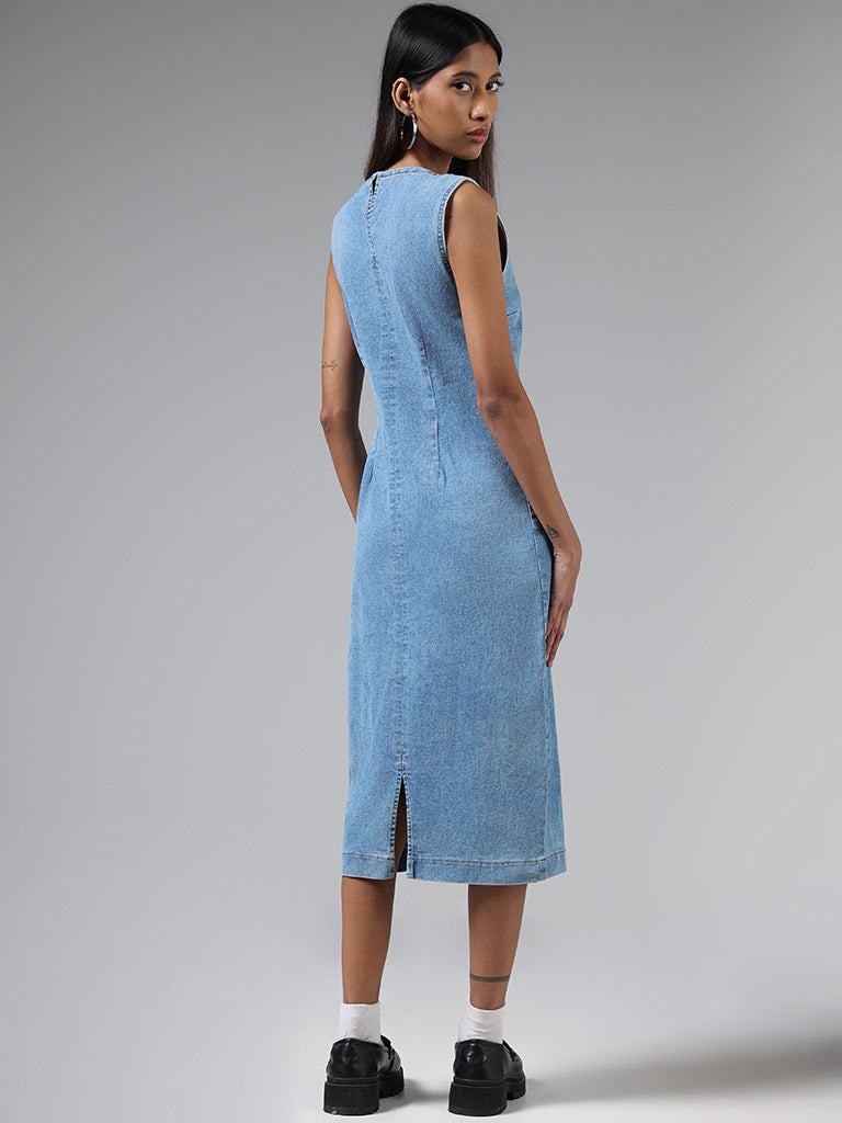 Buy TAT2 FASHIONS womens blue colour denim fabric sleeveless knee length  denim shirt dress-8073light Online at Best Prices in India - JioMart.