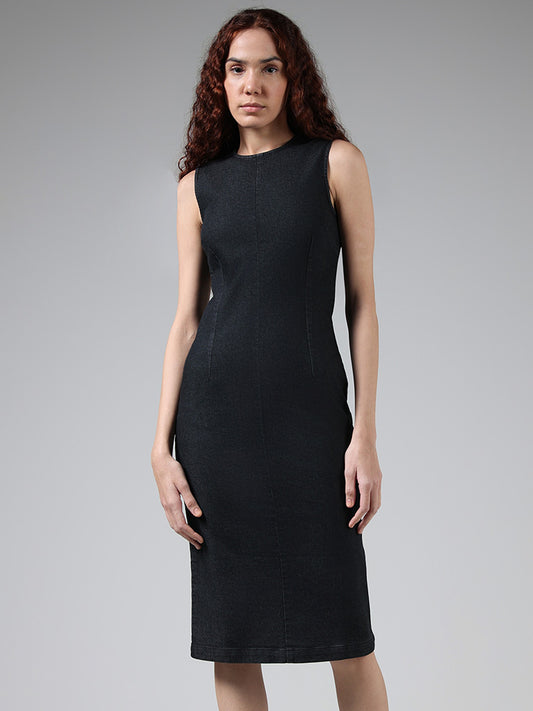 Nuon Solid Black Denim Straight Dress