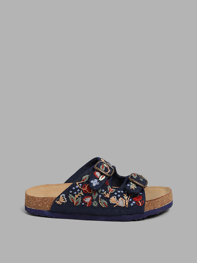 Buy Yellow Kids Navy Suede Leather Sandals from Westside