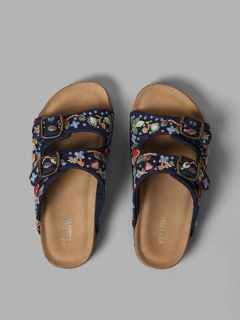 Navy slip on sandals hot sale