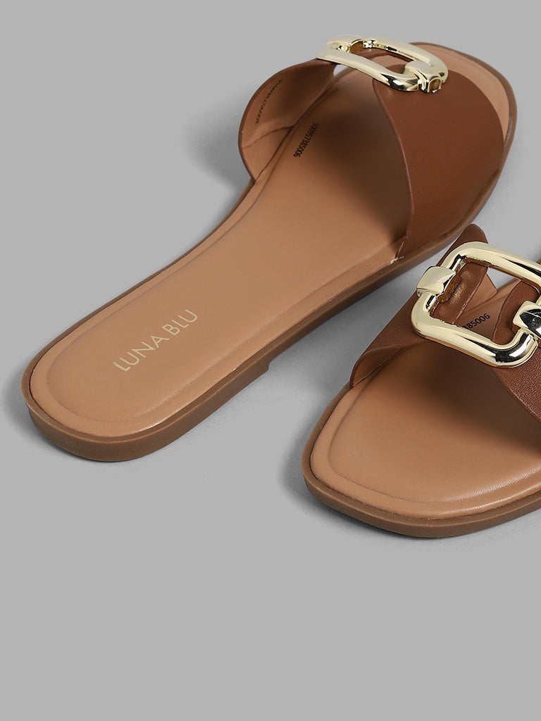 Leather slides - Brown - Ladies | H&M IN