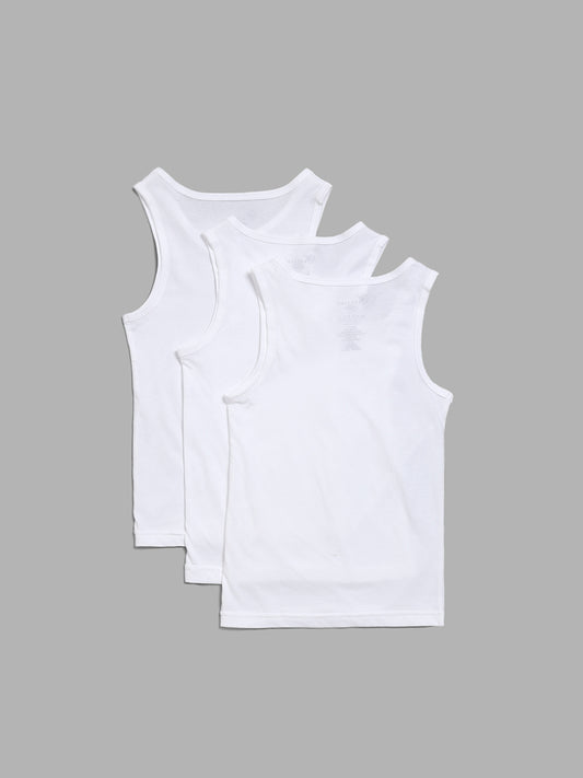 HOP Kids Plain White Vests - Pack of 3