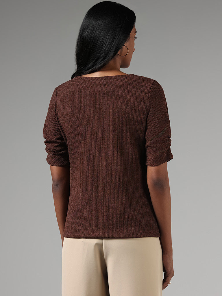 Wardrobe Brown Knit-Striped Top