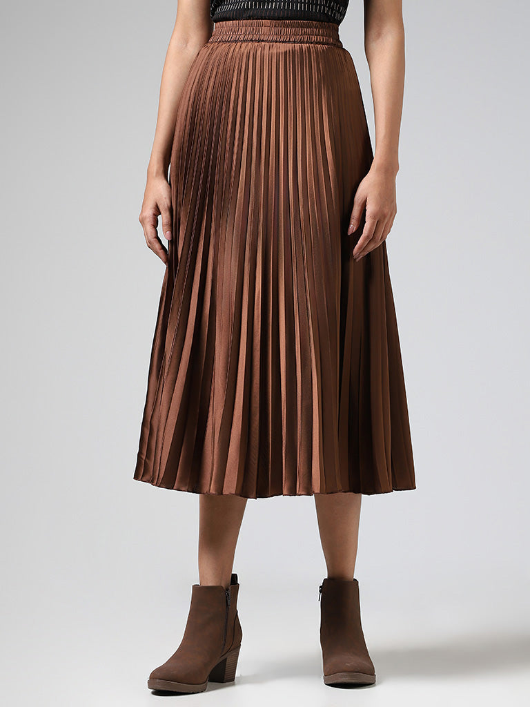 Silk pleated outlet midi skirt