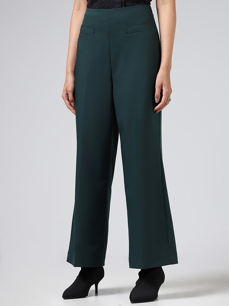 Ready to Cuddle Emerald Green Ribbed Knit Wide-Leg Pants