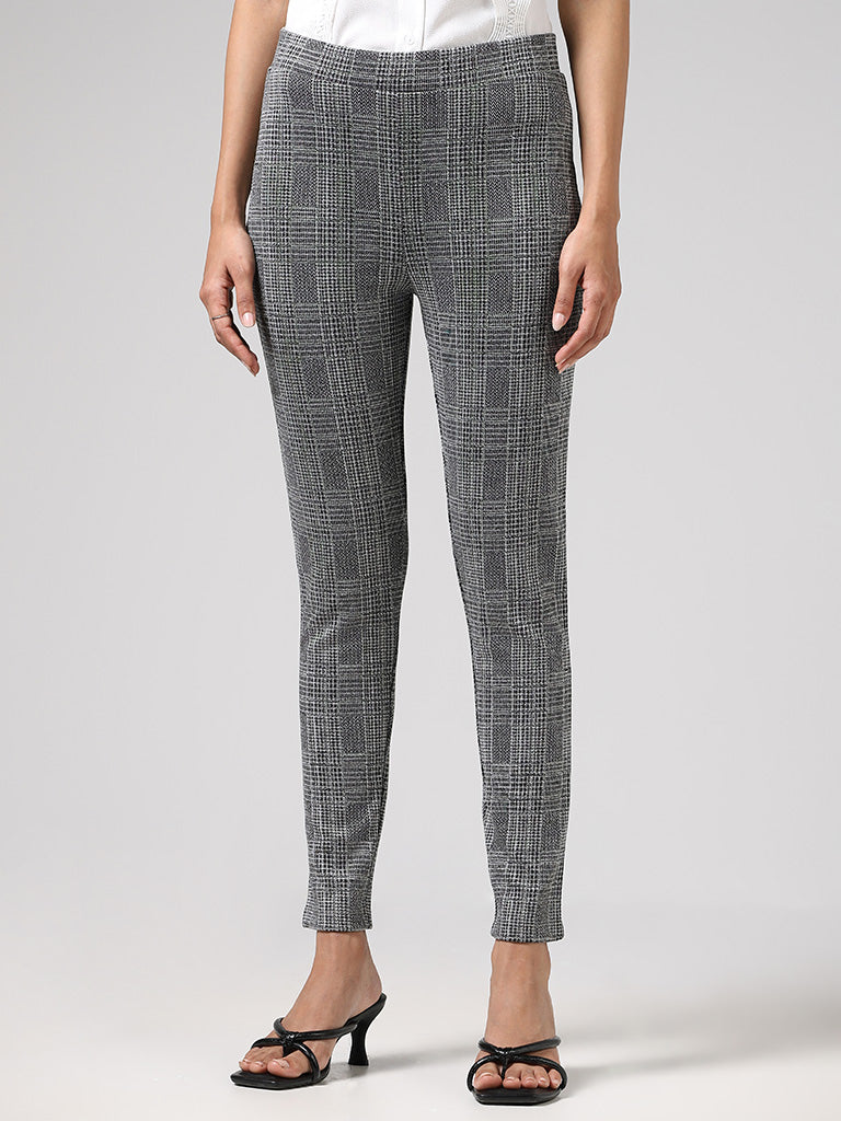 Buy Women Grey Check Formal Slim Fit Trousers Online - 962190 | Van Heusen