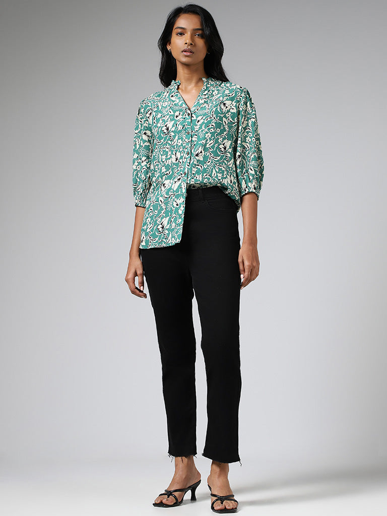 Green floral outlet shirt womens