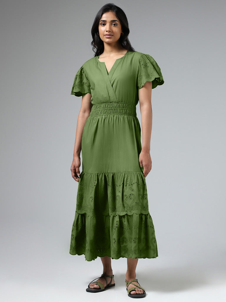 Olive Green Satin Prom Dresses Ruffled Off the Shoulder Sleeve Formal –  Viniodress