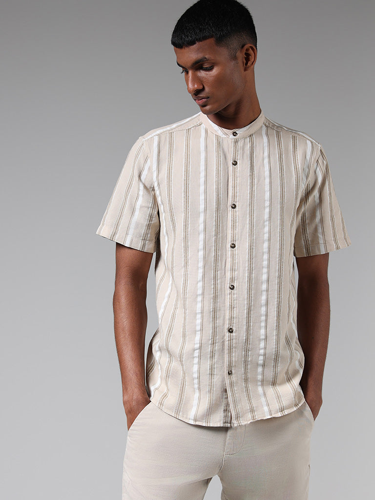 ETA Beige Striped Cotton Resort-Fit Shirt