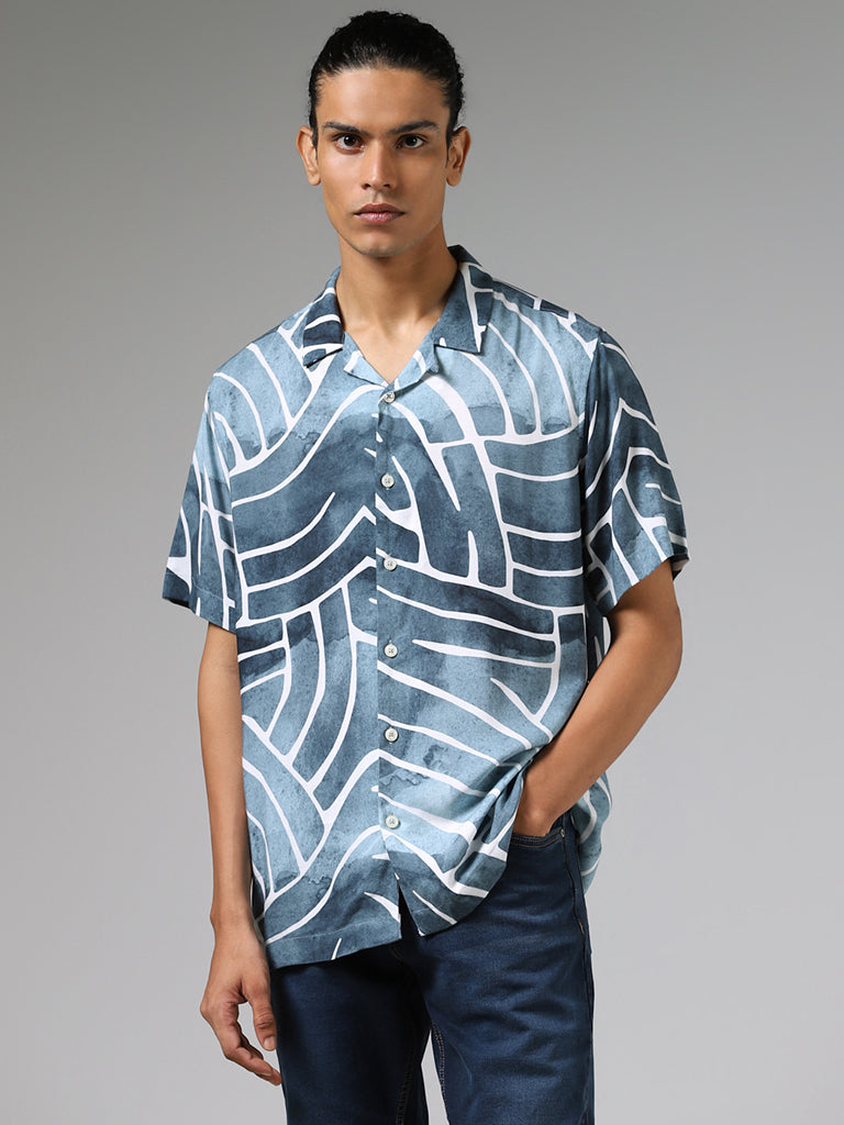 Nuon Blue Abstract Printed Relaxed-Fit Shirt