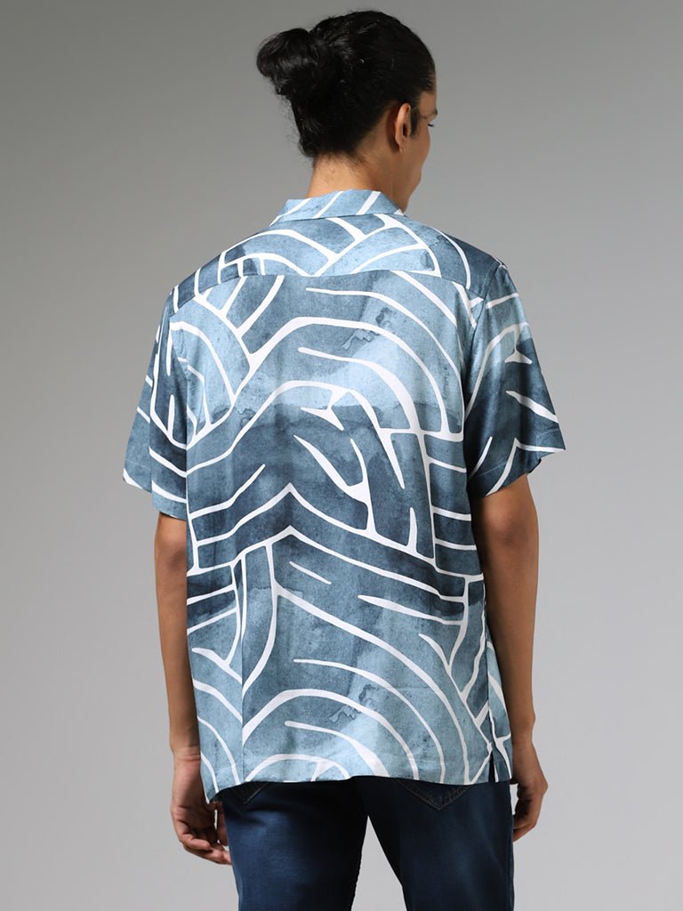 Nuon Blue Abstract Printed Relaxed-Fit Shirt