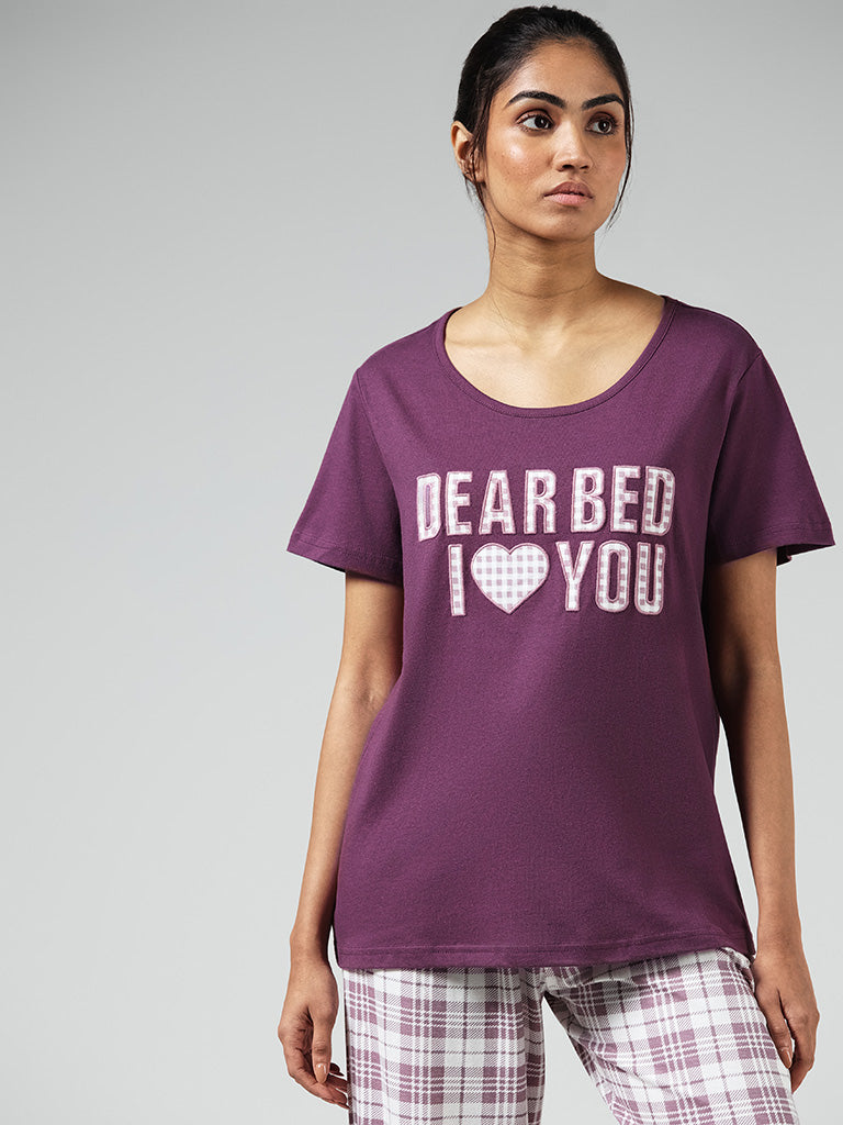 Buy Wunderlove Purple Crinkled Pyjamas & Sleep Shirt Set from Westside