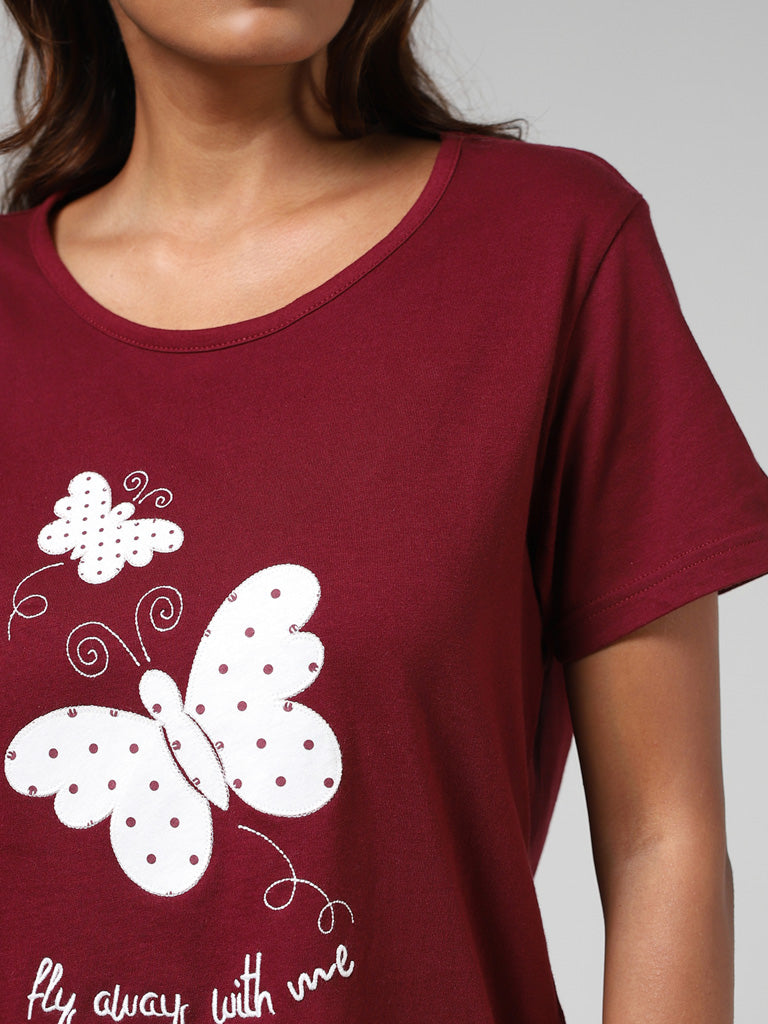 Wunderlove by Wine Embroidered T-Shirt, Polka Dot Printed Pyjamas & Bag Set