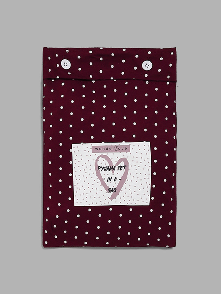 Buy Wunderlove by Wine Embroidered T Shirt Polka Dot Printed