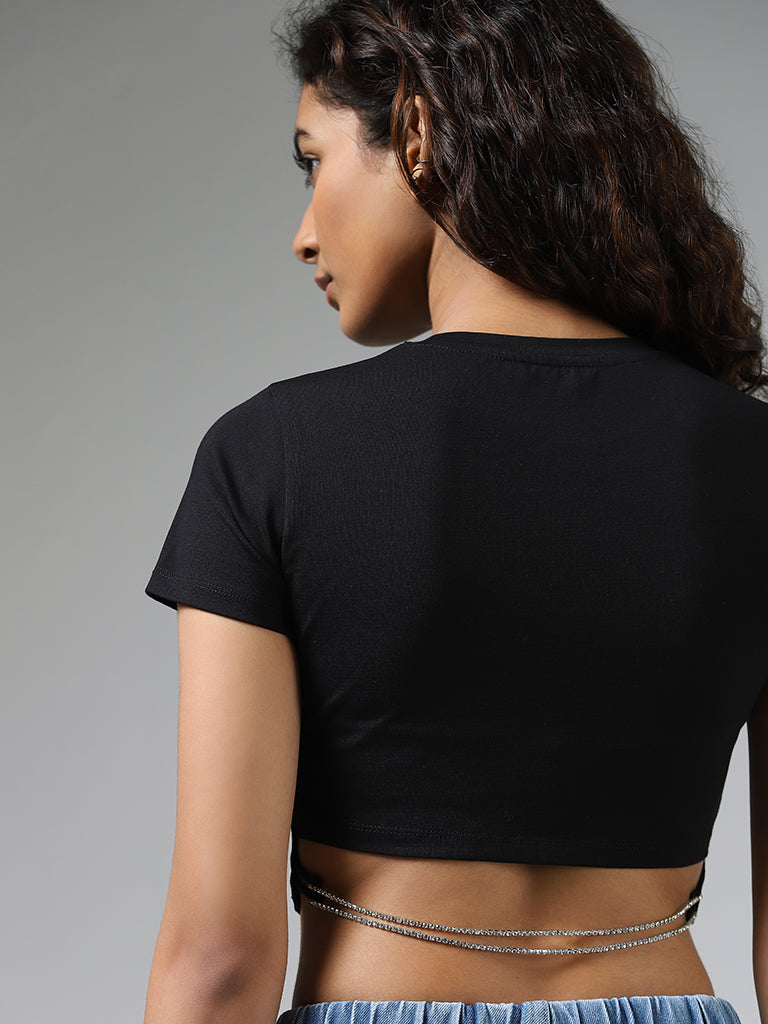 Plain black outlet crop top t-shirt