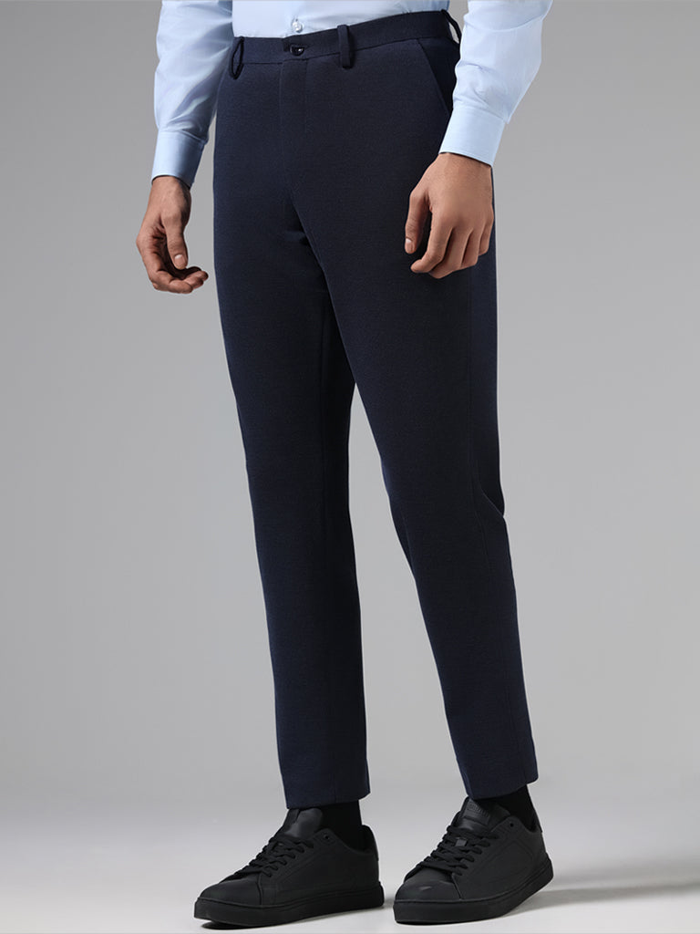 Blue Vanilla Navy Pleated Crop Trousers | New Look