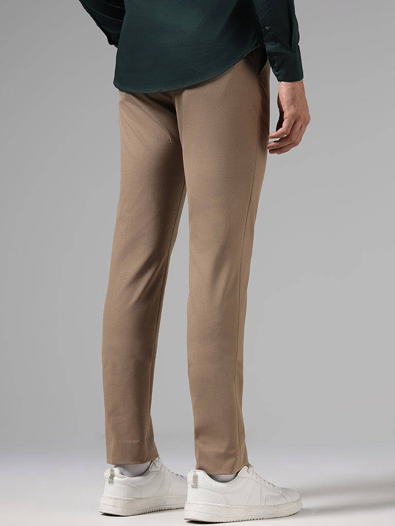 Buy WES Formals Solid Dark Khaki Ultra Slim Fit Trousers from Westside