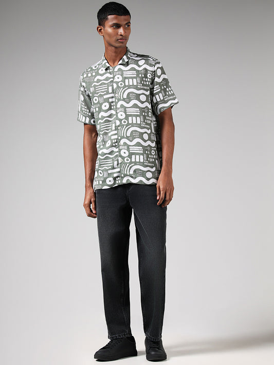 Nuon Sage Printed Resort-Fit Blended Linen Shirt
