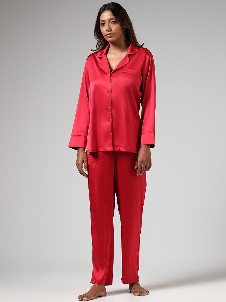 Red satin pyjamas new arrivals