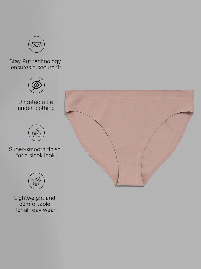 Wunderlove Solid Taupe Cotton Blend Invisible Brief