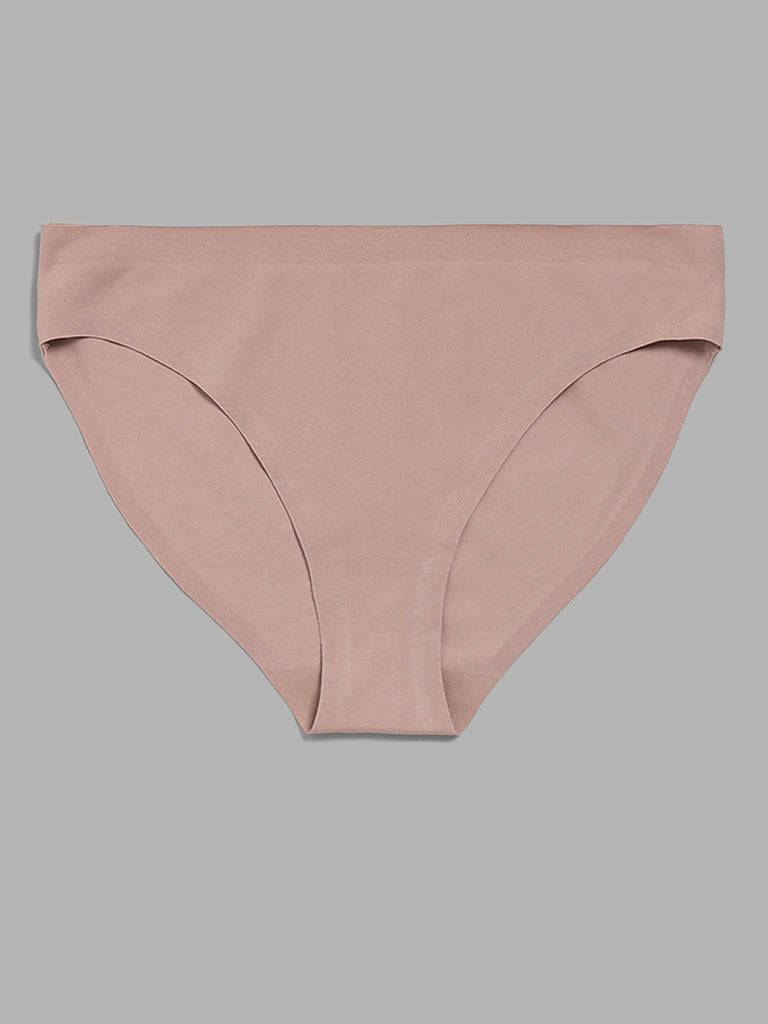 Wunderlove Solid Taupe Cotton Blend Invisible Brief