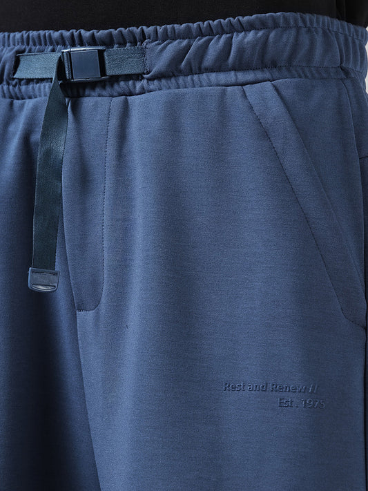 Studiofit Blue Typographic Relaxed-Fit Mid-Rise Running Shorts