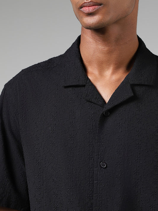 ETA Black Threadwork Embroidered Resort Fit Shirt