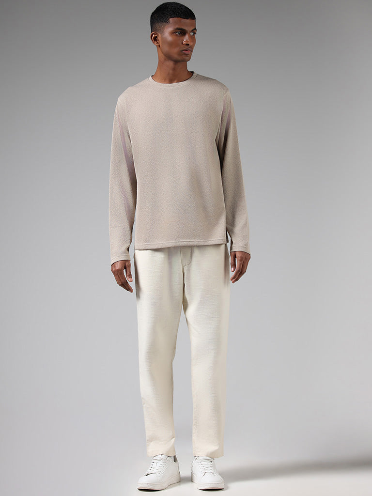 ETA Beige Rough Textured Relaxed Fit T-Shirt