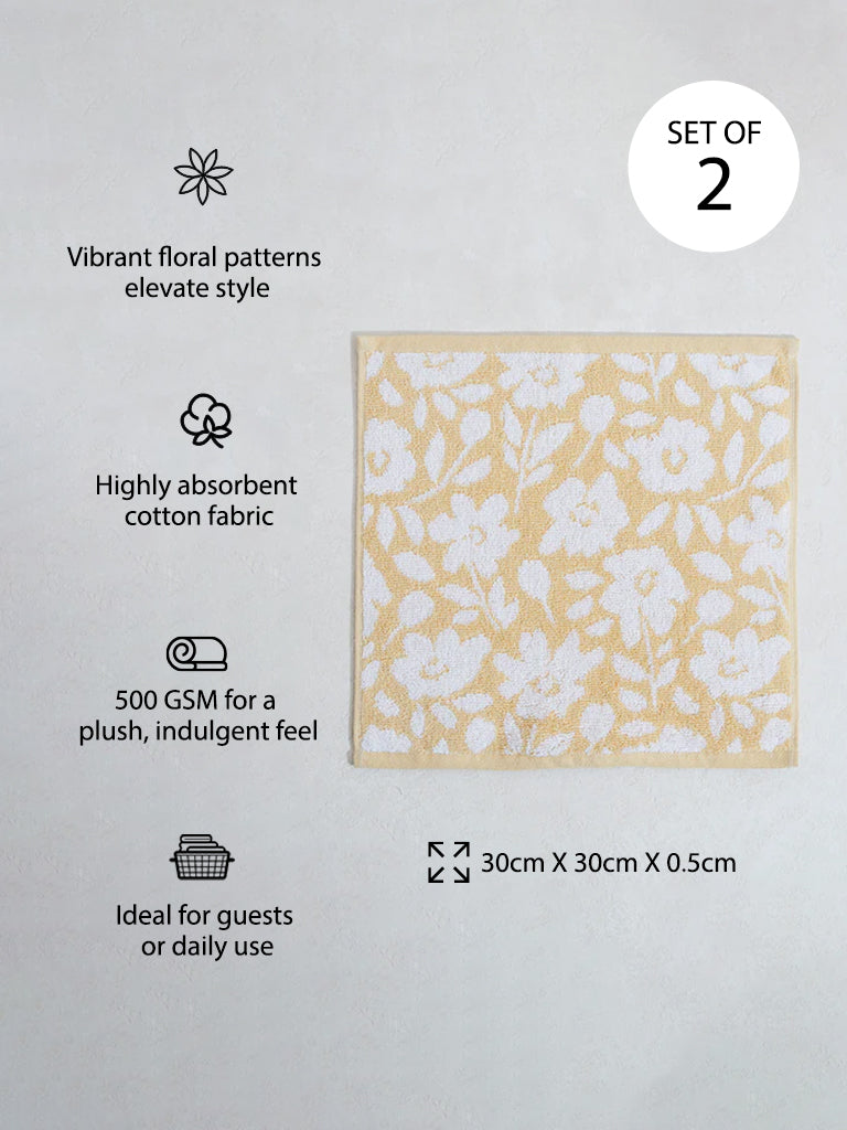 Westside Home Dark Yellow Floral Face Towel - (Set of 2)