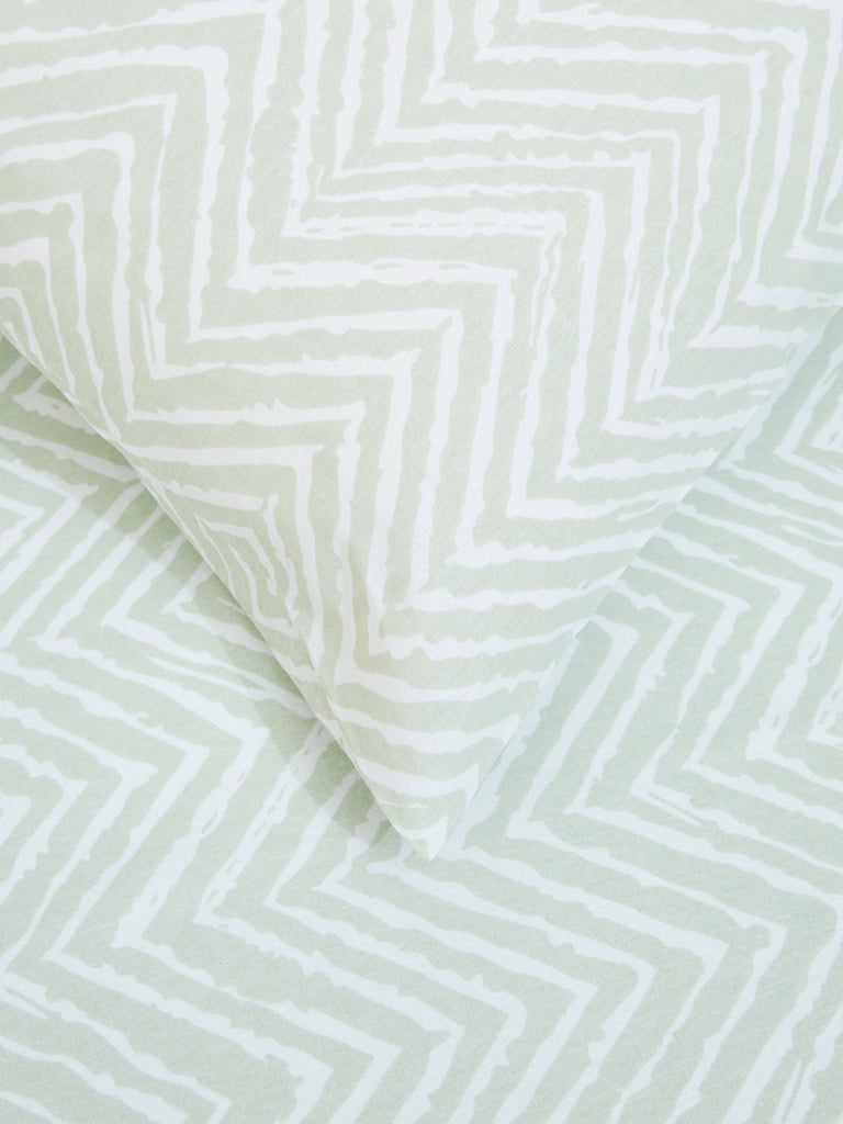 Westside Home Mint Chevron Single Bed Flat Sheet and Pillowcase Set