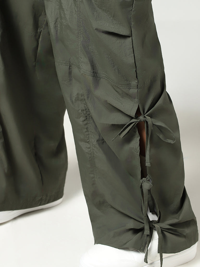 Buy Nuon Olive Pants Westside Detail Tie-Up from Parachute