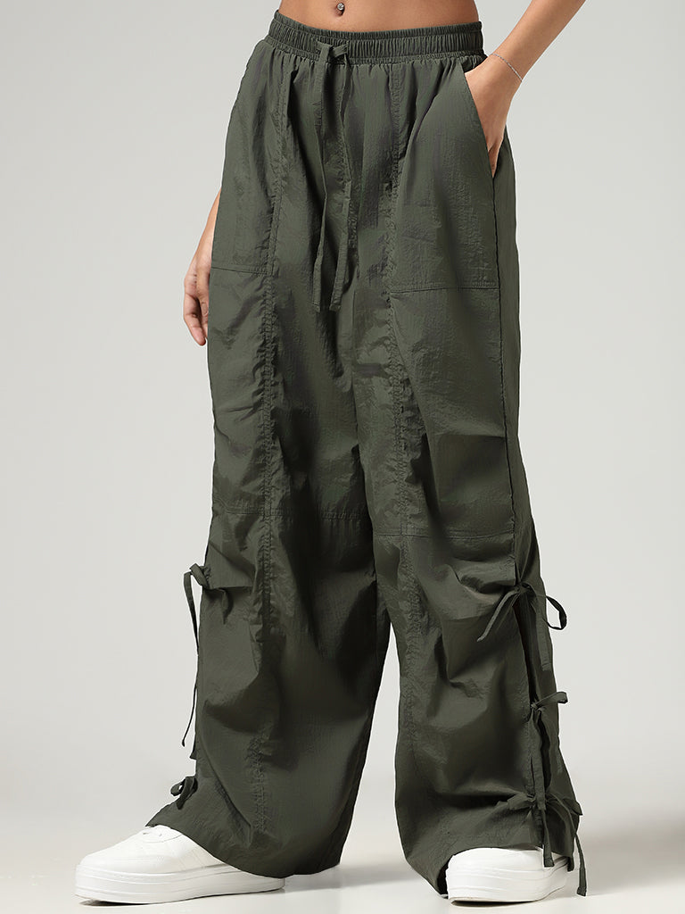 Tie-Up from Nuon Westside Parachute Pants Olive Detail Buy